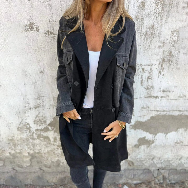 Lysa | Halvlang trenchcoat med sømmer i denim