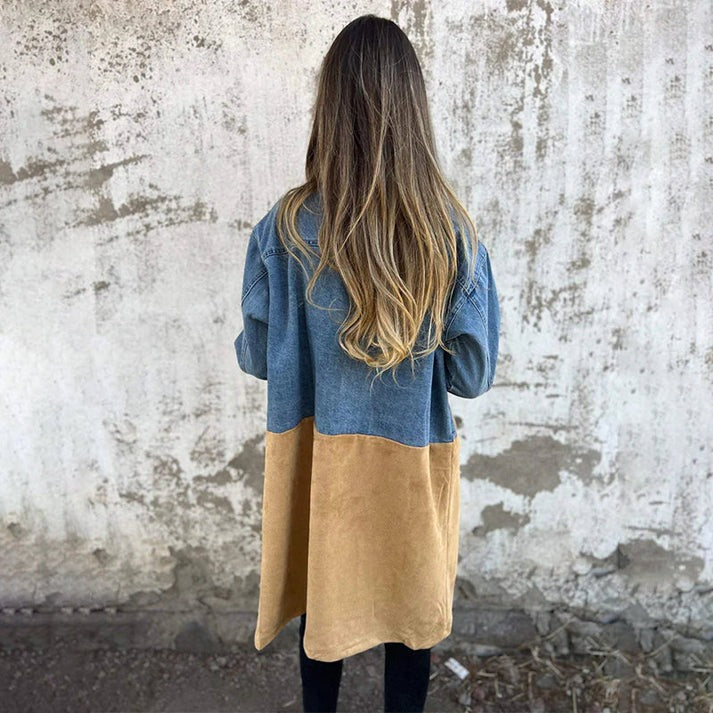 Lysa | Halvlang trenchcoat med sømmer i denim