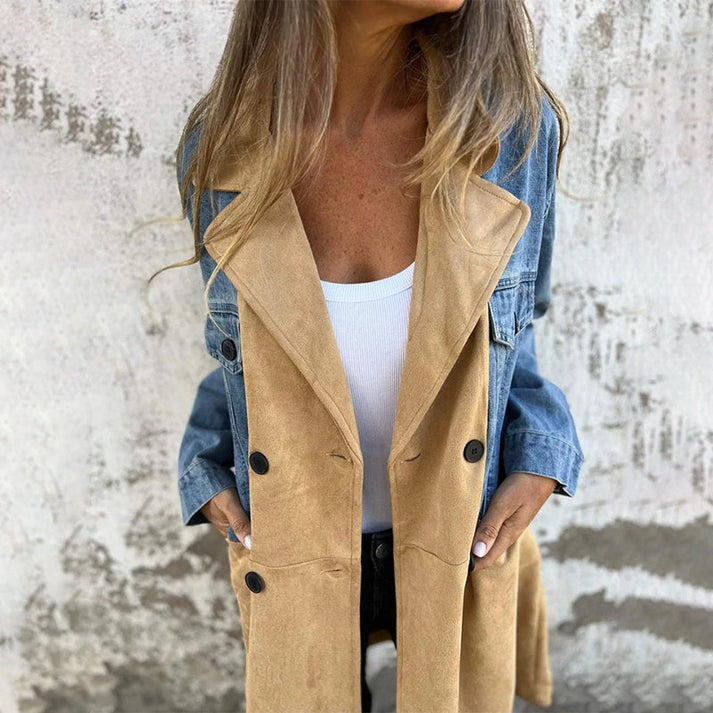 Lysa | Halvlang trenchcoat med sømmer i denim