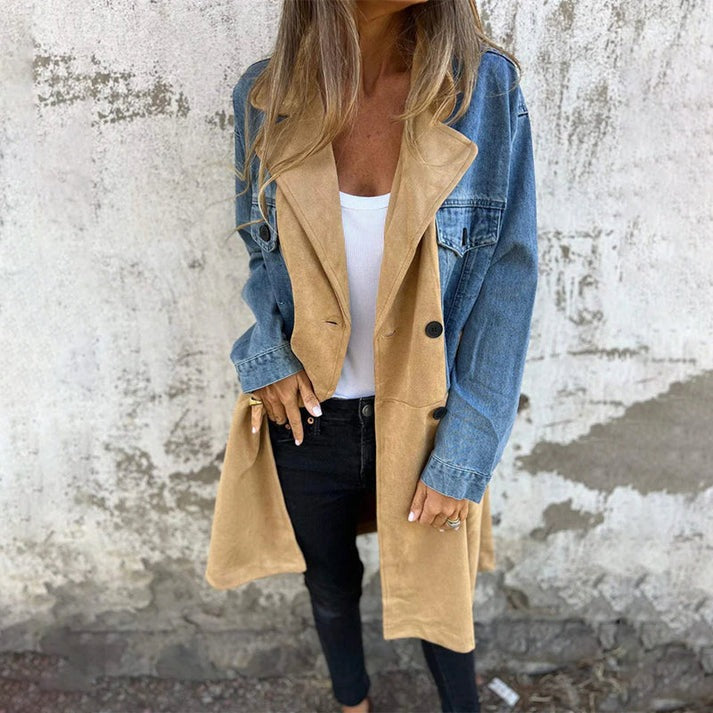 Lysa | Halvlang trenchcoat med sømmer i denim